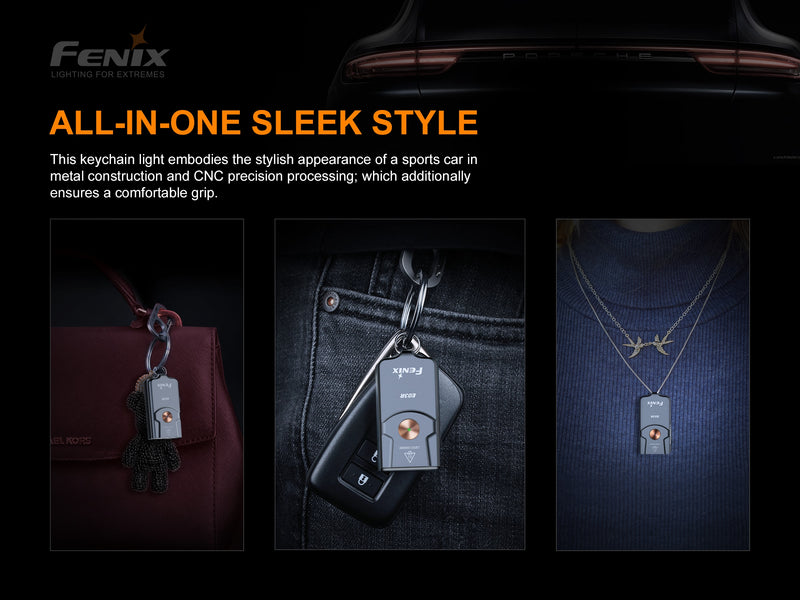 Fenix E03R All metal keychain flashlight with all in one sleek style.