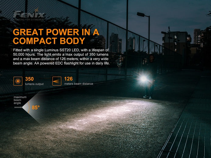 Fenix E20 V2.0 compact EDC flashlight with great power in a a compact body.