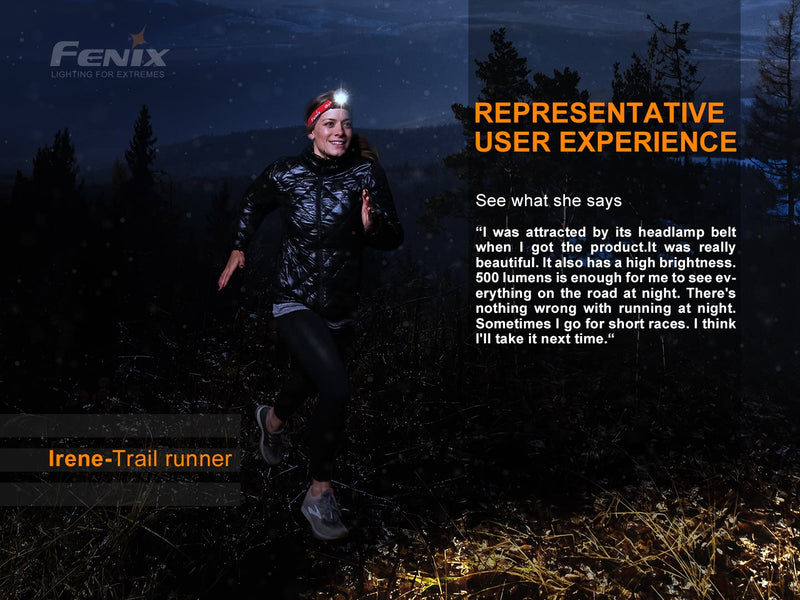 Fenix HL18R T Ultralight Trail Running Headlamp with representative user experience by Irene