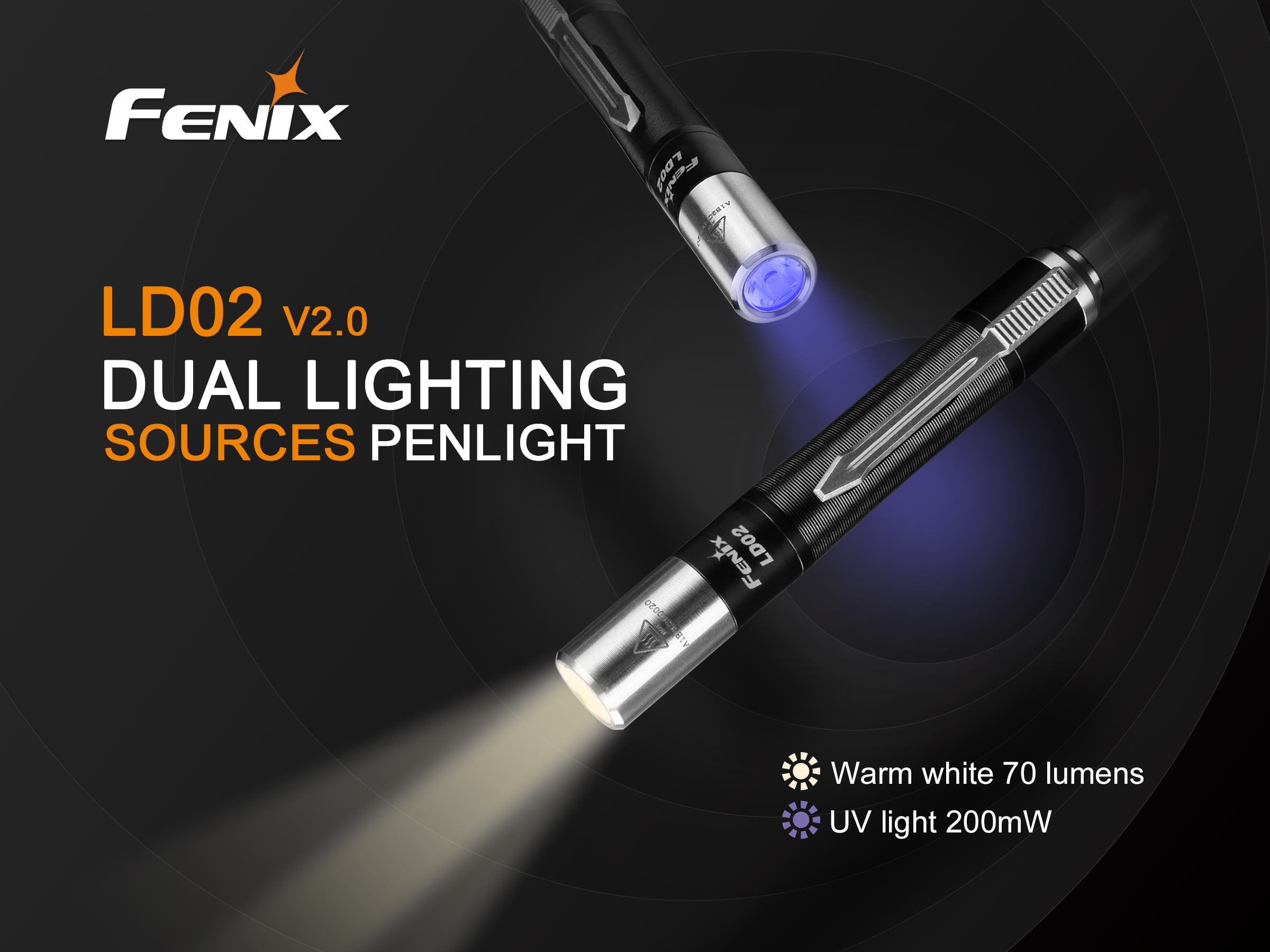 Fenix LD02 V2.0 Dual Lighting Sources Penlight in Warm White LED and U