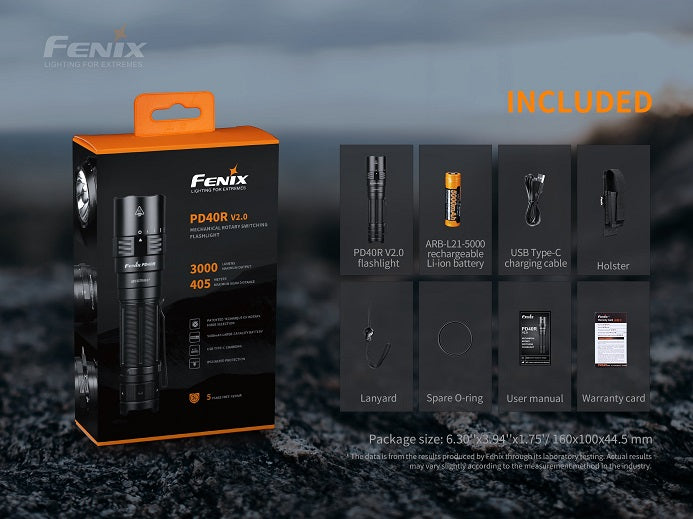 Fenix PD40R V2.0 Maximum 3000 lumens led flashlight included accessories.