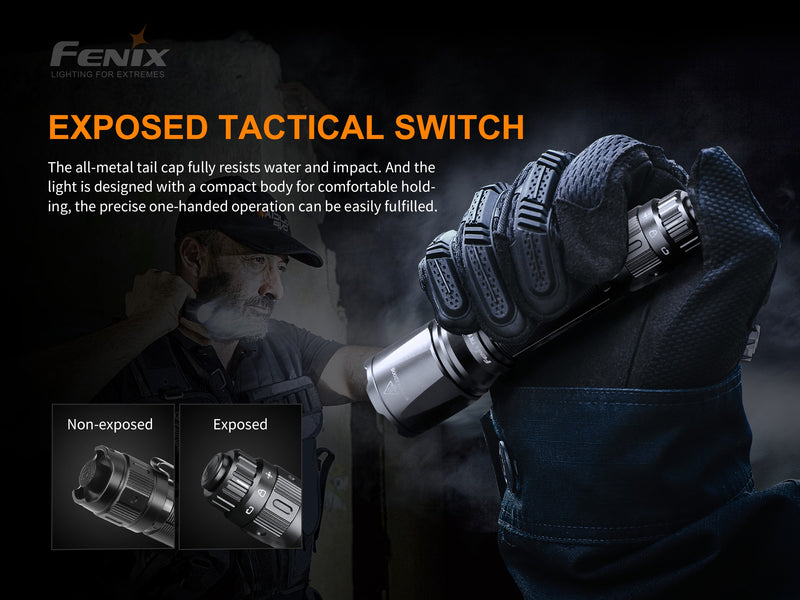 Fenix TK15 TAC has exposed tactical switch.