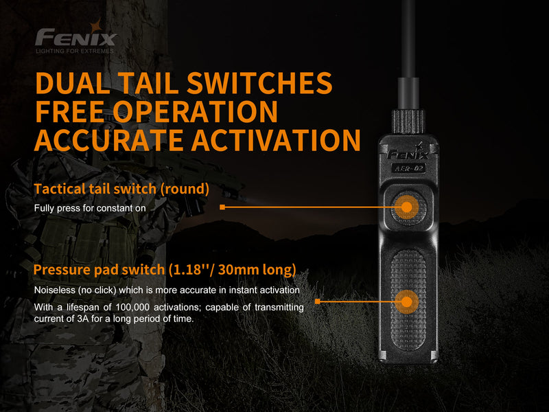 Fenix AER-02 Tactical Remote Pressure Switch is dual tail switches free operation accurate activation