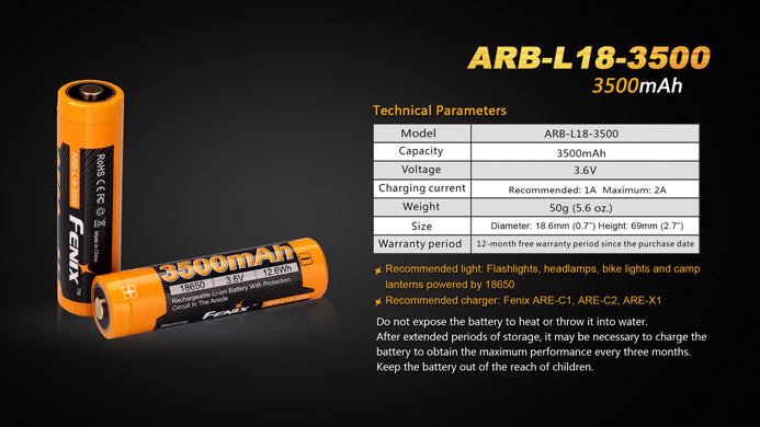 Fenix ARB L18 3500 Rechargeable Li-ion Battery has technical Parameters