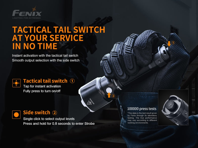 Fenix TK22UE tactical led flashlight with 1600 lumens has a tactical switch at your services in no time.
