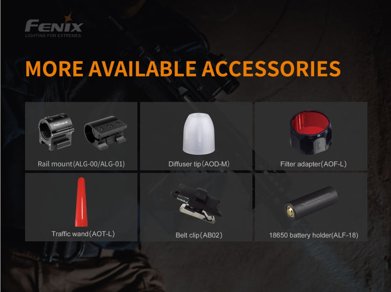 Fenix TK22UE tactical led flashlight with 1600 lumens has more available accessories