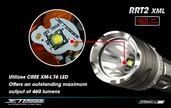 JETBeam RRT-2 LED Flashlight + Nitecore Micro-USB 2600mAh 18650 Rechargeable Battery