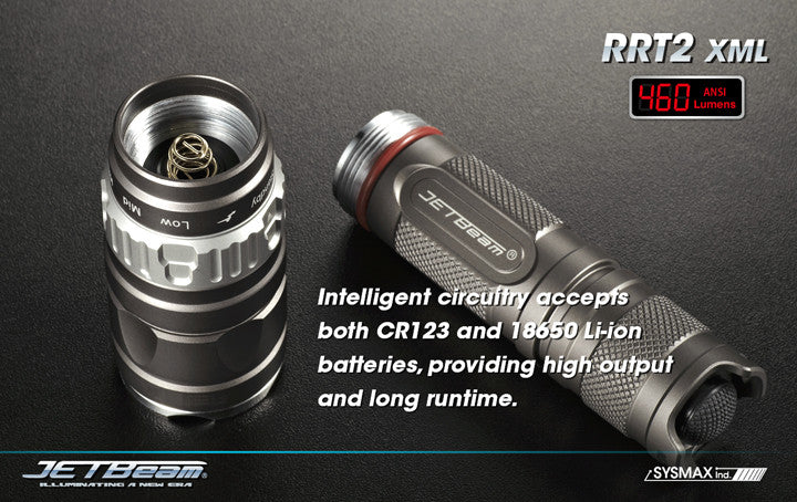 JETBeam RRT-2 LED Flashlight + Nitecore Micro-USB 2600mAh 18650 Rechargeable Battery