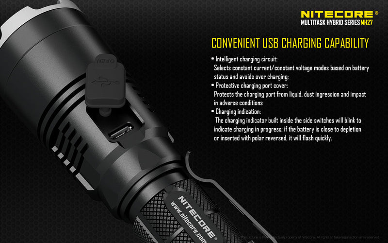 Nitecore MH27 RGB LED USB Flashlight XP-L HI Cree LED With 18650 3600mAh Lithium Battery