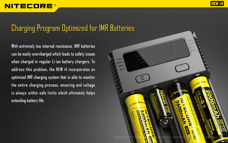 Nitecore i4 charger has charging program optimized for IMR Batteries.