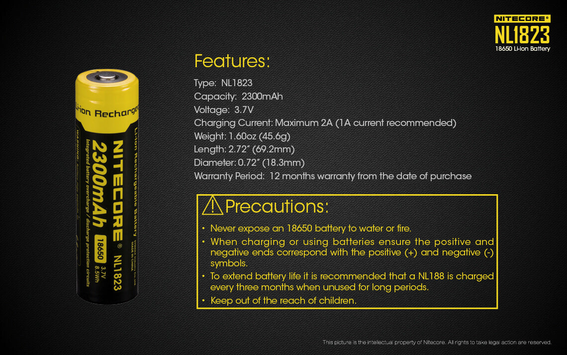 Nitecore NL1823 (2300mAh ) 3.7V High Performance Li-ion Battery