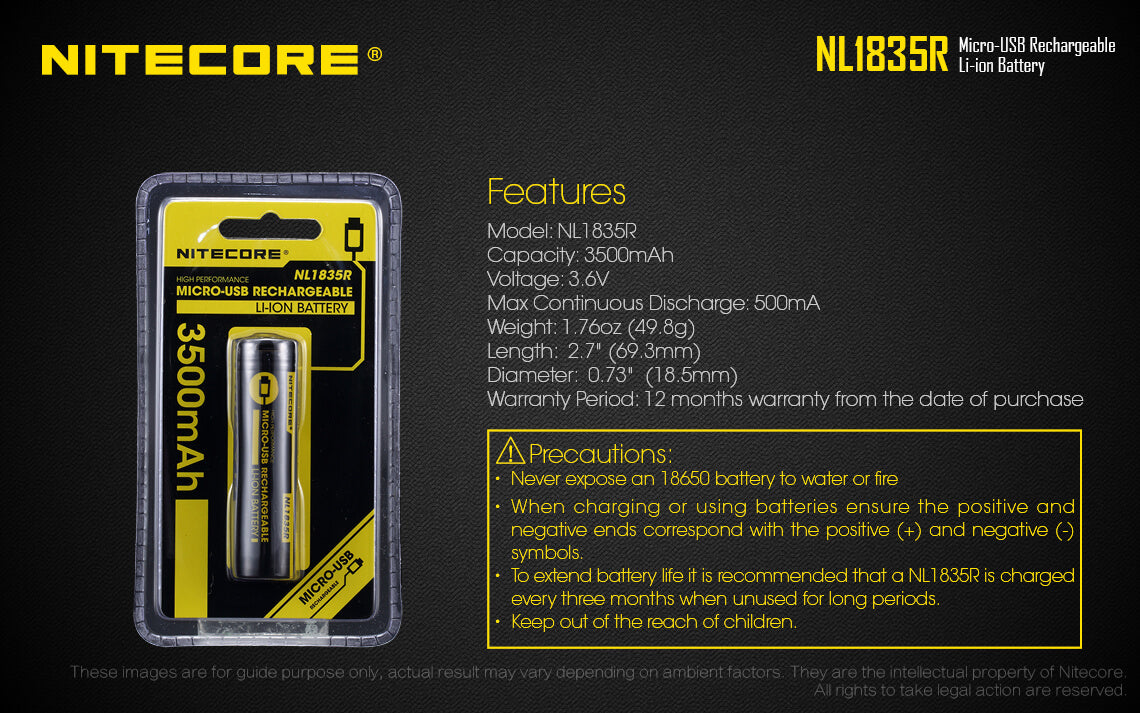 Nitecore  NL1835R 3500mAh Micro USB Rechargeable Li-ion Battery