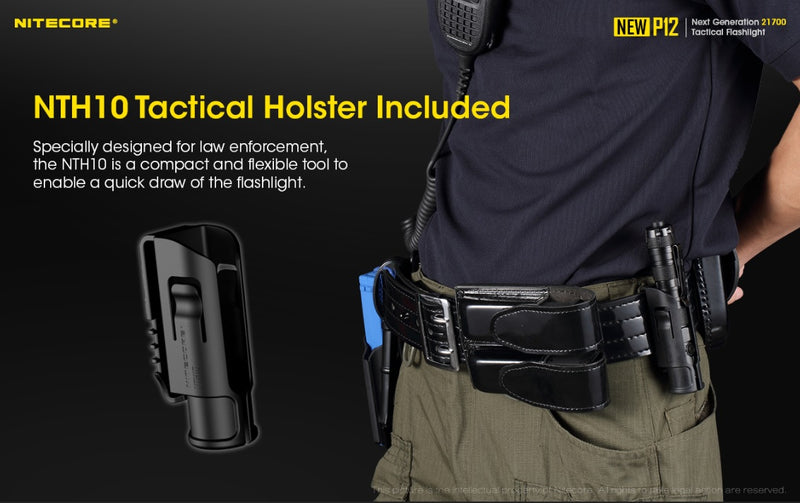 New P12 21700 Tactical Flashlight has a NTH10 tactical holster included.