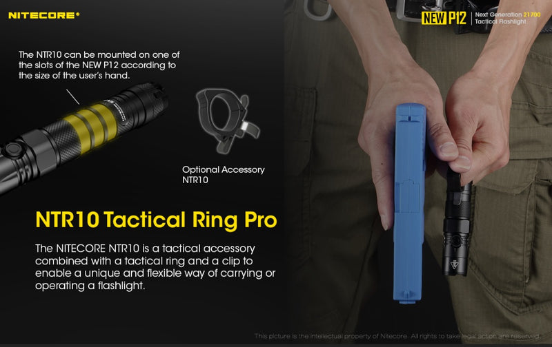 New P12 21700 Tactical Flashlight has a NTR10 Tactical Ring Pro.