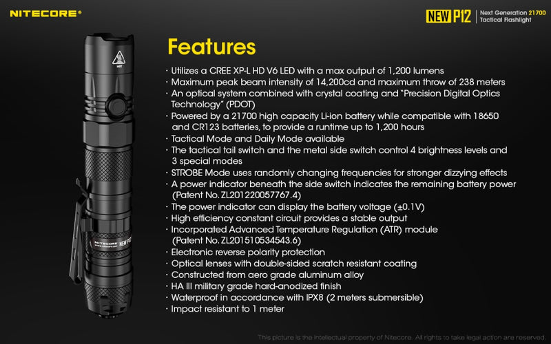 New P12 21700 Tactical Flashlight has special features.