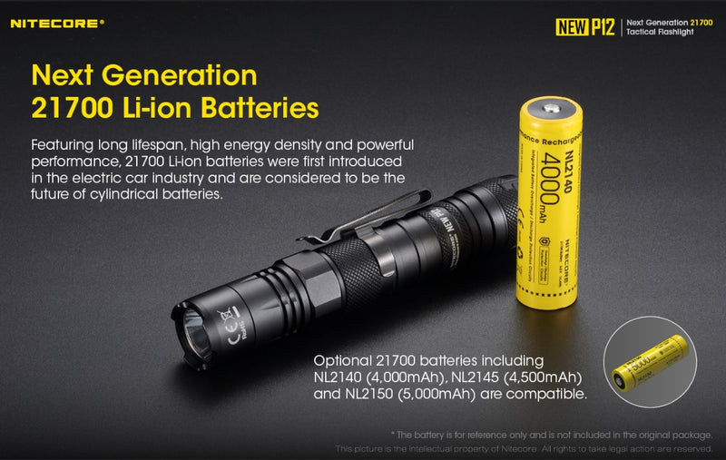 New P12 21700 Tactical Flashlight using 21700 lithium battery.