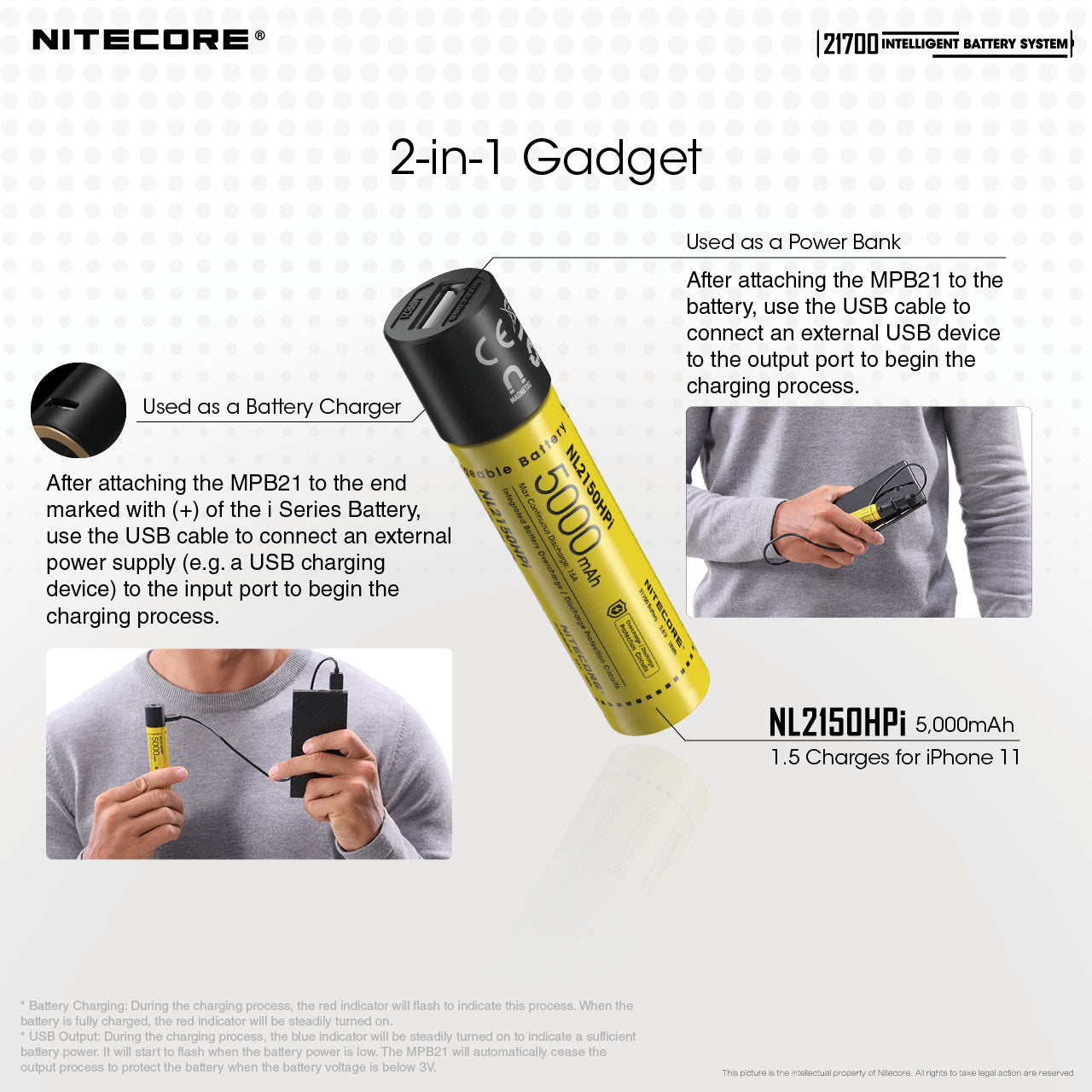 Nitecore 21700 Intelligent Battery System has 2 in 1 Gadget.