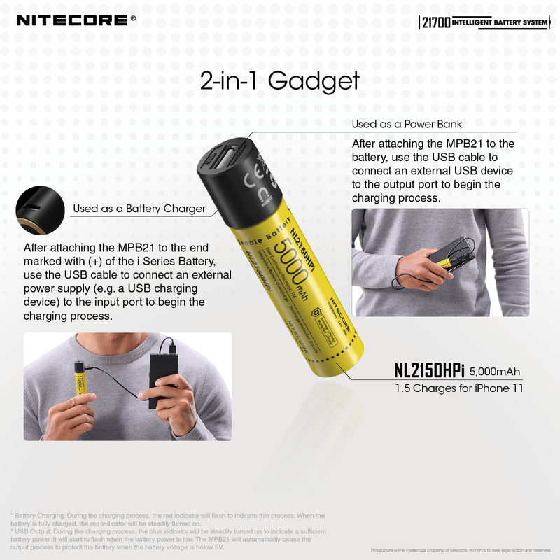 Nitecore 21700 Intelligent Battery System has 2 in 1 Gadget.