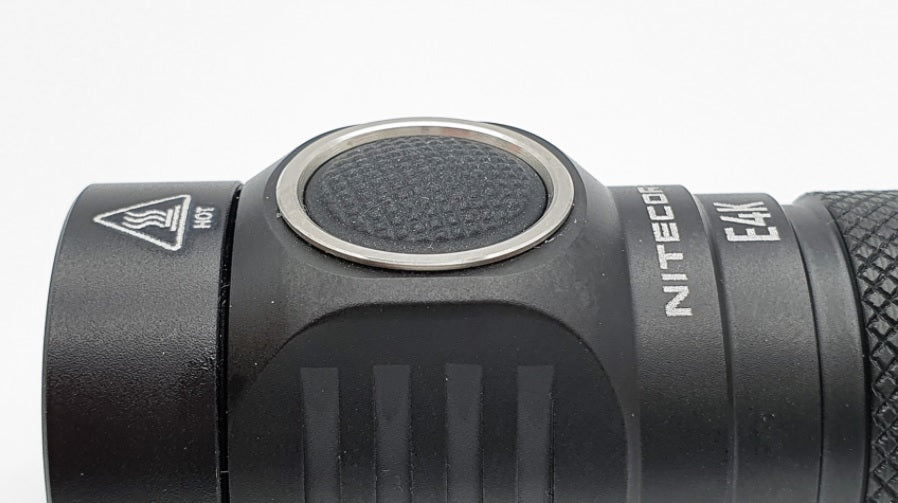 NITECORE E4K Next Generation 21700 Compact EDC Flashlight with side switch.