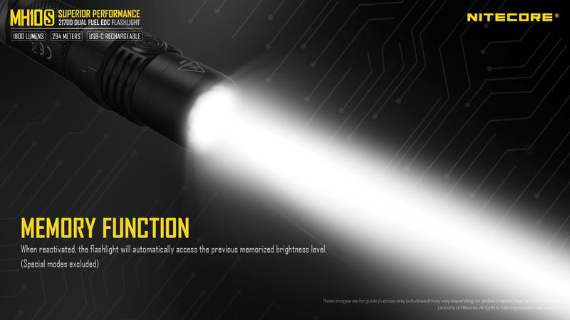 Nitecore MH10S Superior Performace LED Flashlight has memory function