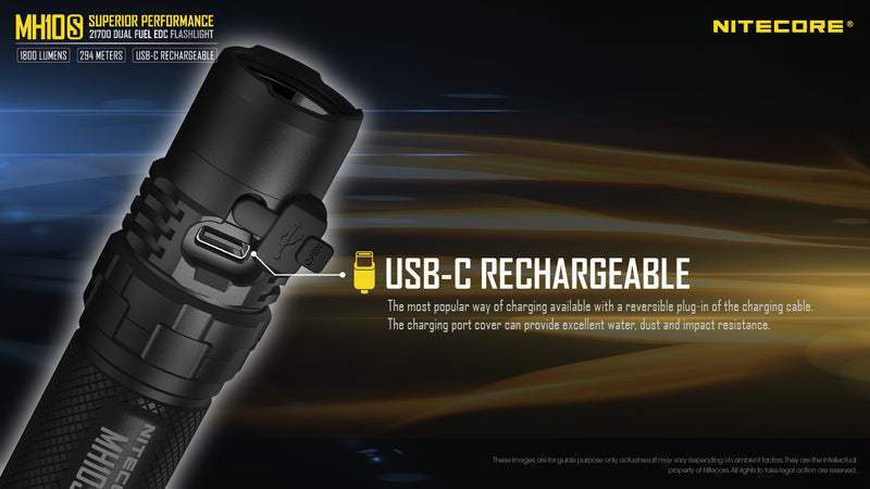 Nitecore MH10S Superior Performace LED Flashlight is USB C Rechargaeble