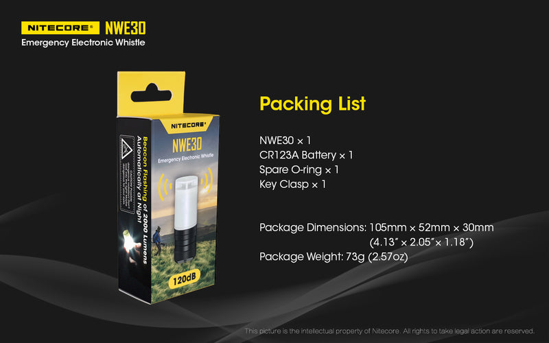 Nitecore NWE30 Emergency Electronic Whistle Packaing List