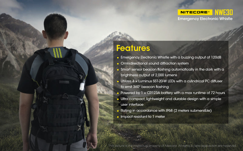 Nitecore NWE30 Emergency Electronic Whistle has Special Features