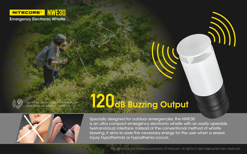 Nitecore NWE30 Emergency Electronic Whistle with 120 dB Buzzing Ouput