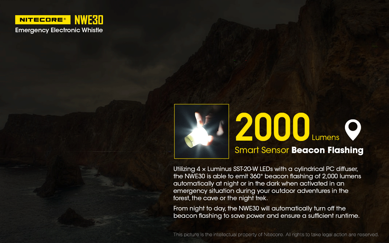 Nitecore NWE30 Emergency Electronic Whistle with 2000 lumens.