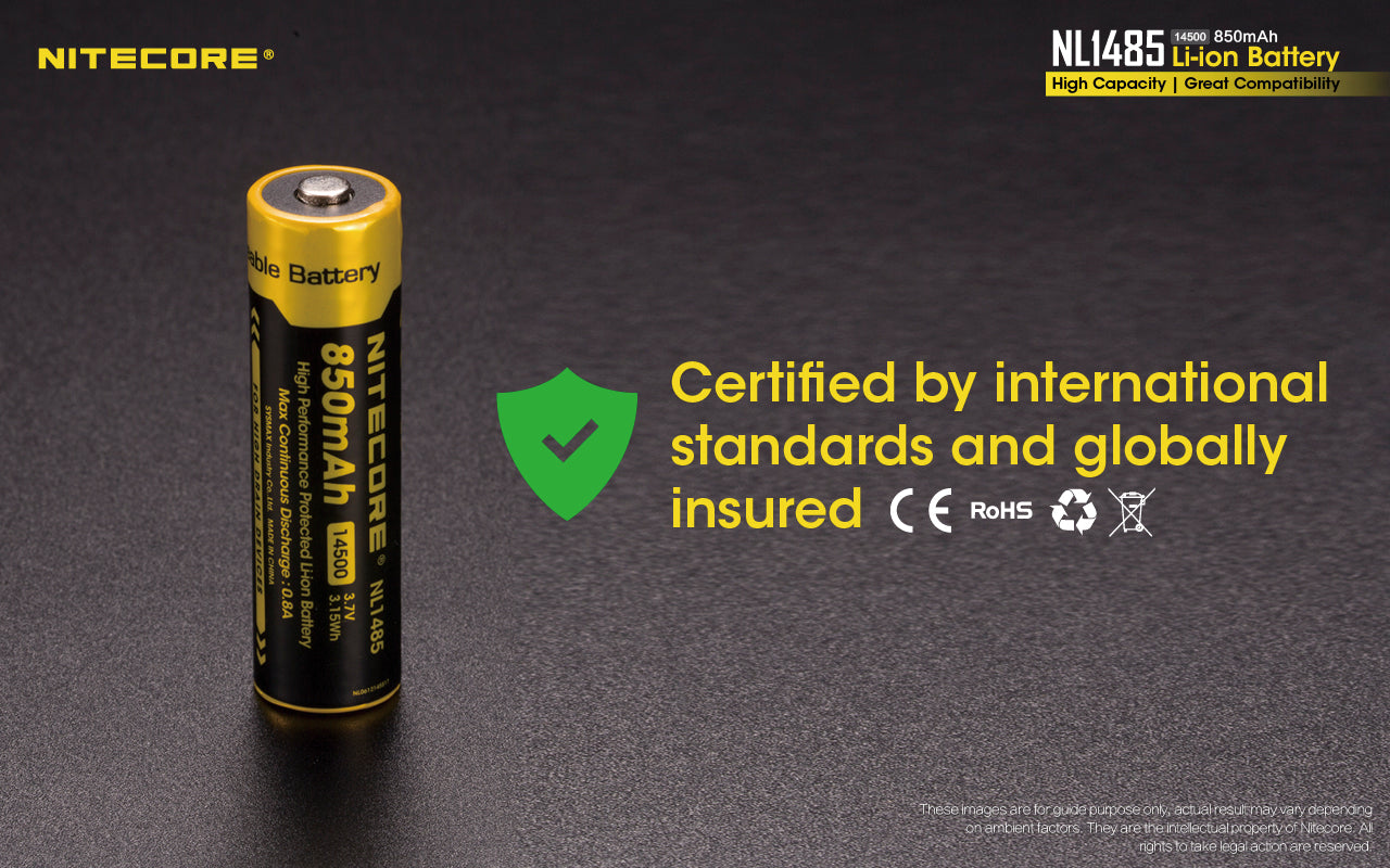 Nitecore Nl1485 Li-ion Battery 850 mah Nl1485 has certified by international standards and globally insured.