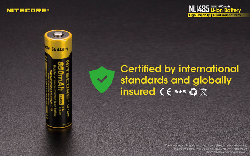 Nitecore Nl1485 Li-ion Battery 850 mah Nl1485 has certified by international standards and globally insured.