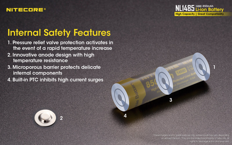 Nitecore Nl1485 Li-ion Battery 850 mah Nl1485 has internal safety features