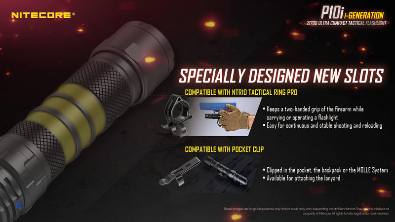 Nitecore P10i i Generation 21700 Ultra Compact Tactical Flashlight is specially designed new slots.