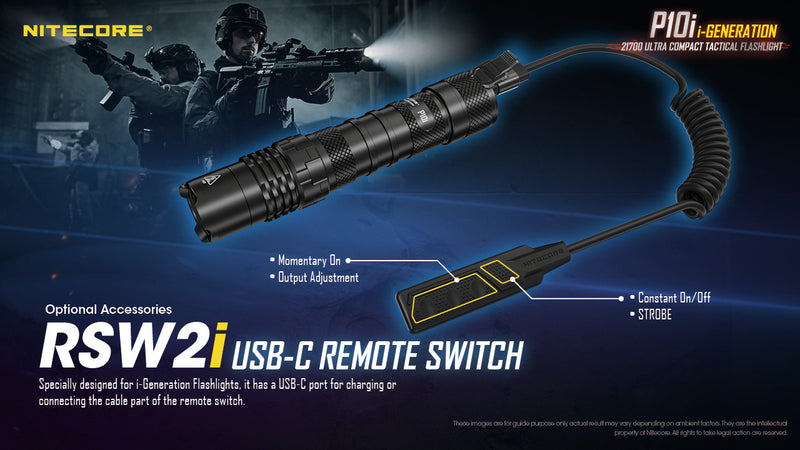 Nitecore P10i i Generation 21700 Ultra Compact Tactical Flashlight with optional accessories RSW2i USB C Remote Switch