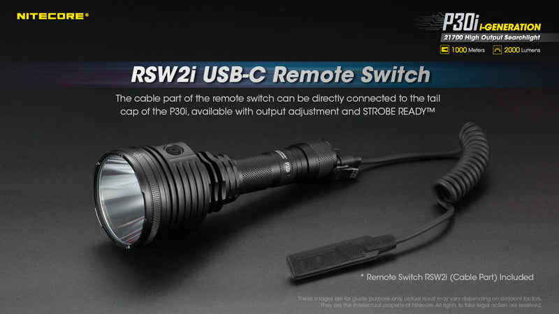 Nitecore P30i iGeneration 21700 High Output Searchlight with RSW2I USB C Remote Switch