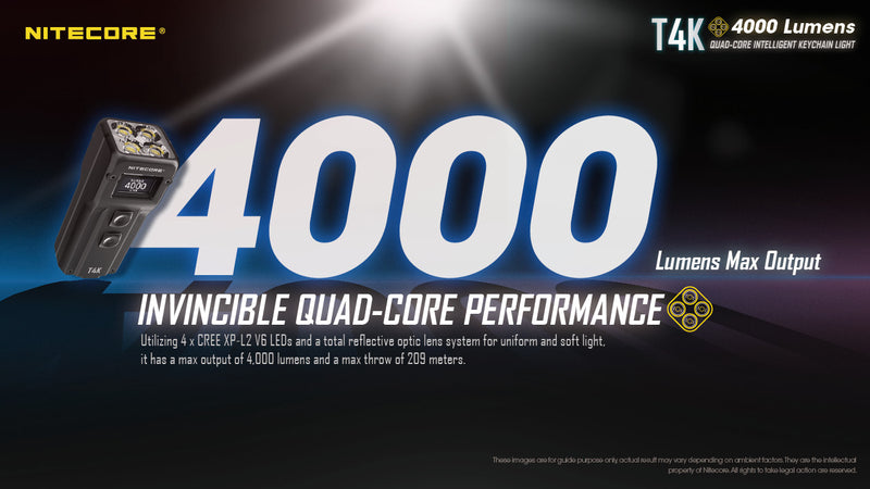 Nitecore T4K Quad Core Intelligent Keychain Light  with 4000 Lumens Maximum Output