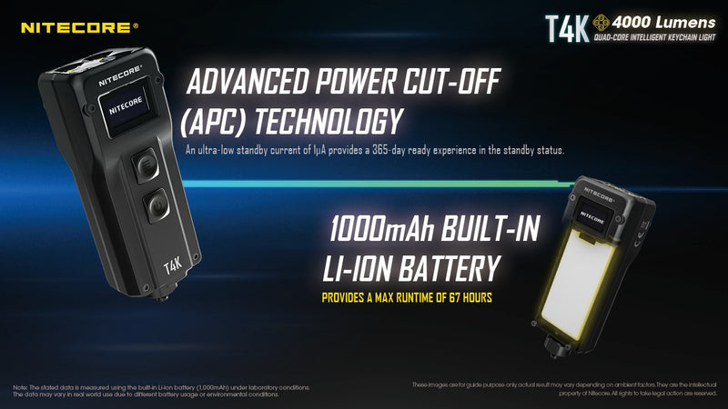 Nitecore T4K Quad Core Intelligent Keychain Light with advanced power cut off APC technology