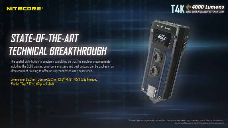 Nitecore T4K Quad Core Intelligent Keychain Light with solid Metallic Ring Pull