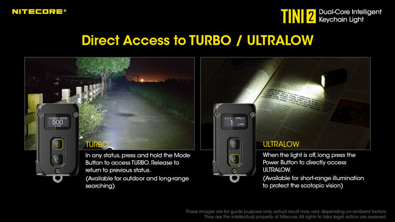 Nitecore TINI2 Keychain light with direct access to Turbo and Ultra  low