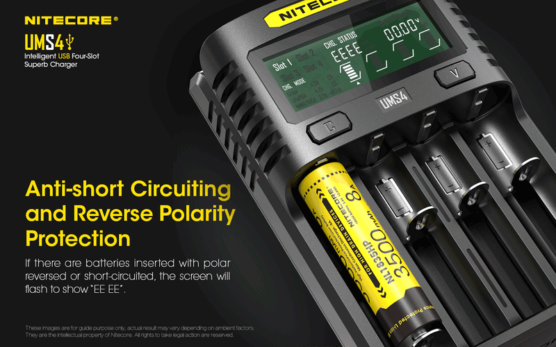 Nitecore UMS4 Intelligent USB Four Slot Superb Charger with Anti Short Circuiting and Reverse Polarity Protection