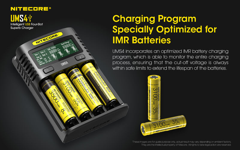 Nitecore UMS4 Intelligent USB Four Slot Superb Charger with Cahrging Program Specially Optimized for IMR Batteries