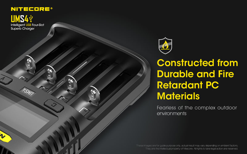 Nitecore UMS4 Intelligent USB Four Slot Superb Charger with Constructed from Durable and Fire Retardant PC Materials