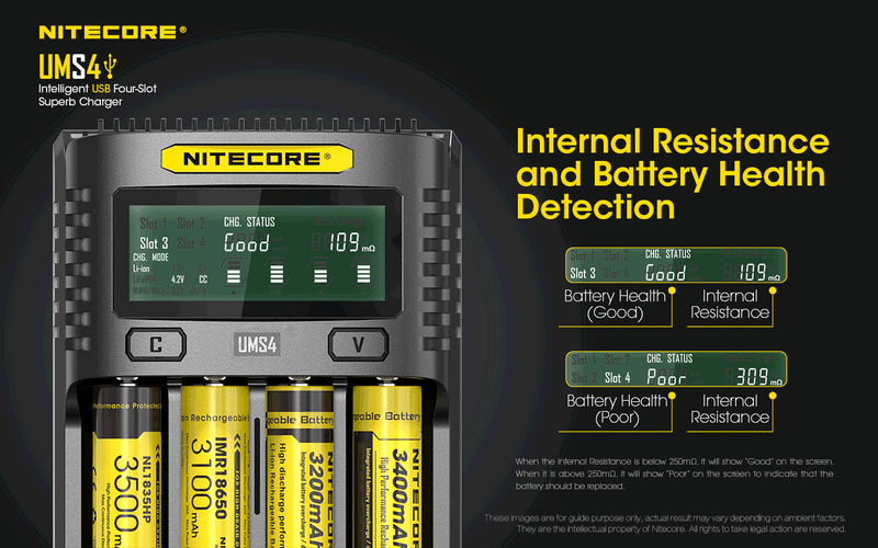 Nitecore UMS4 Intelligent USB Four Slot Superb Charger with Internal Resistance and Battery Health Detection