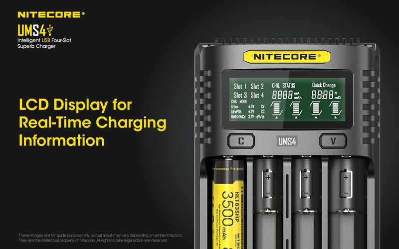 Nitecore UMS4 Intelligent USB Four Slot Superb Charger with LCD Display for Real Time Charging Information