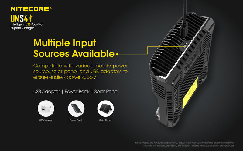Nitecore UMS4 Intelligent USB Four Slot Superb Charger with Multiple Sources Available