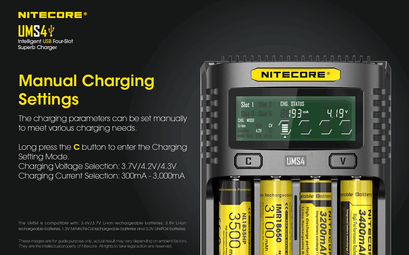 Nitecore UMS4 Intelligent USB Four Slot Superb Charger with manual Charging setting