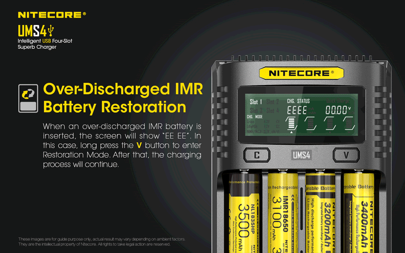 Nitecore UMS4 Intelligent USB Four Slot Superb Charger with over discharged IMR Battery Restoration
