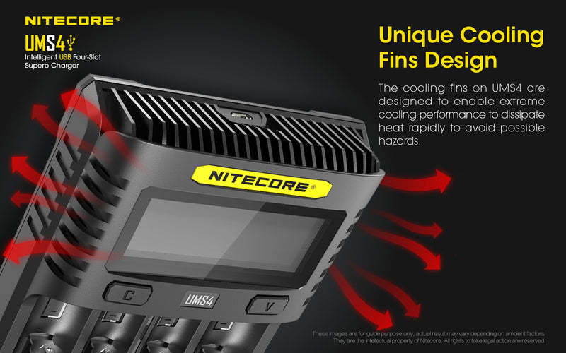 Nitecore UMS4 Intelligent USB Four Slot Superb Charger with Anti Short Circuiting and Reverse Polarity Protection