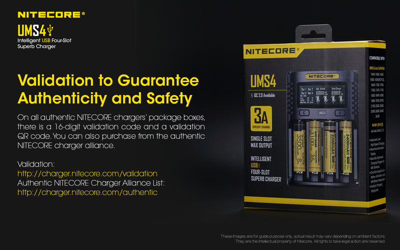 Nitecore UMS4 Intelligent USB Four Slot Superb Charger with validation to Guarantee Authenticity and safety.