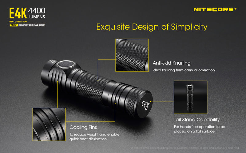 Nitecore E4K Next Generation 21700 Compact EDC flashlight has Exquiste Design Simpicity